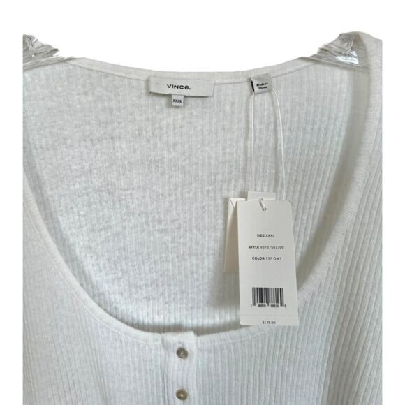 Vince Women's Short Sleeve Scoop Neck Henley Top Semi-Sheer Sz XXXL Optic White - Picture 7 of 12